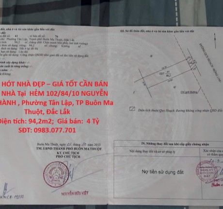 HÓT HÓT NHÀ ĐẸP – GIÁ TỐT CẦN BÁN GẤP NHÀ Tại Phường Tân Lập, TP Buôn Ma Thuột, Đắc Lắk