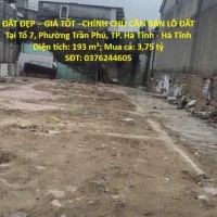 ĐẤT ĐẸP – GIÁ TỐT –CHÍNH CHỦ CẦN BÁN LÔ ĐẤT Tại Tổ 7, Phường Trần Phú, TP. Hà Tĩnh - Hà Tĩnh