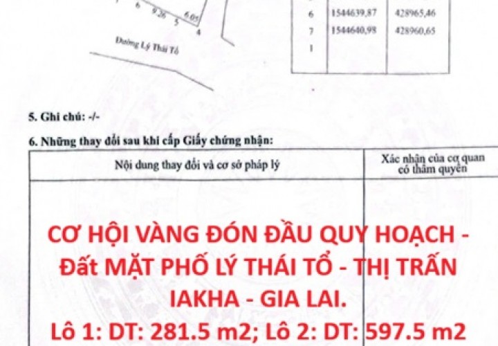 CƠ HỘI VÀNG ĐÓN ĐẦU QUY HOẠCH - Đất MẶT PHỐ LÝ THÁI TỔ - THỊ TRẤN IAKHA - GIA LAI.