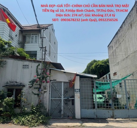 NHÀ ĐẸP–GIÁ TỐT–CHÍNH CHỦ CẦN BÁN NHÀ TRỌ MẶT TIỀN Đg số 10, P.Hiệp Bình Chánh, TP.Thủ Đức, TP.HCM