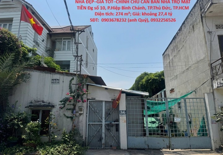 NHÀ ĐẸP–GIÁ TỐT–CHÍNH CHỦ CẦN BÁN NHÀ TRỌ MẶT TIỀN Đg số 10, P.Hiệp Bình Chánh, TP.Thủ Đức, TP.HCM