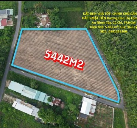 ĐẤT ĐẸP– GIÁ TỐT–CHÍNH CHỦ CẦN BÁN ĐẤT 3 MẶT TIỀN Đường Đào Thị Thơm, Xã An Nhơn Tây, Củ Chi, TP.HCM