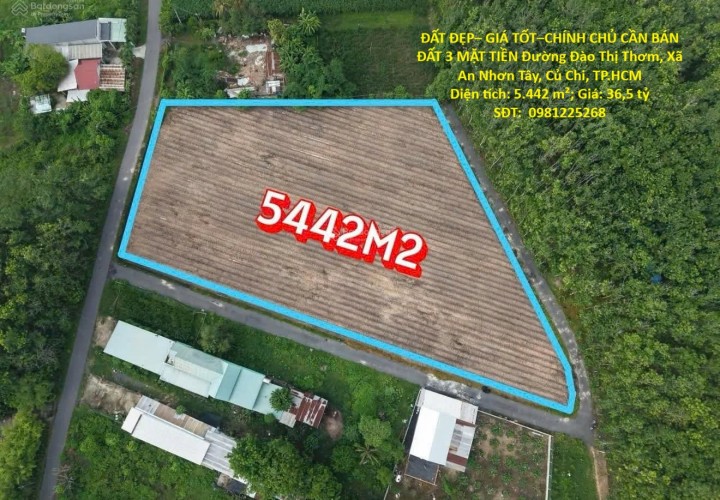 ĐẤT ĐẸP– GIÁ TỐT–CHÍNH CHỦ CẦN BÁN ĐẤT 3 MẶT TIỀN Đường Đào Thị Thơm, Xã An Nhơn Tây, Củ Chi, TP.HCM
