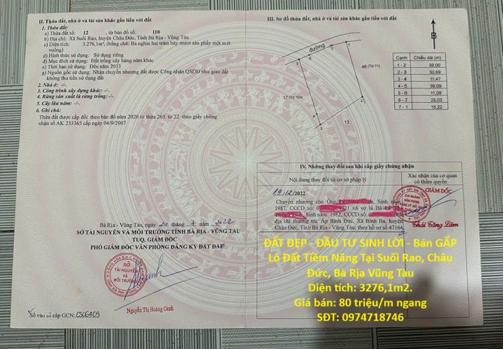 ĐẤT ĐẸP - ĐẦU TƯ SINH LỜI - Bán GẤP Lô Đất Tiềm Năng Tại Suối Rao, Châu Đức, Bà Rịa Vũng Tàu