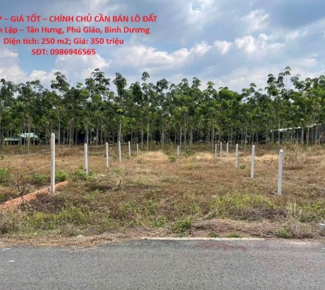 ĐẤT ĐẸP – GIÁ TỐT – CHÍNH CHỦ CẦN BÁN LÔ ĐẤT tại Tân Lập – Tân Hưng, Phú Giáo, Bình Dương