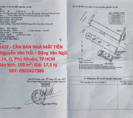 HOT HOT - CẦN BÁN NHÀ MẶT TIỀN Đường Nguyễn Văn Trỗi – Đặng Văn Ngữ, P.14, Q. Phú Nhuận, TP.HCM