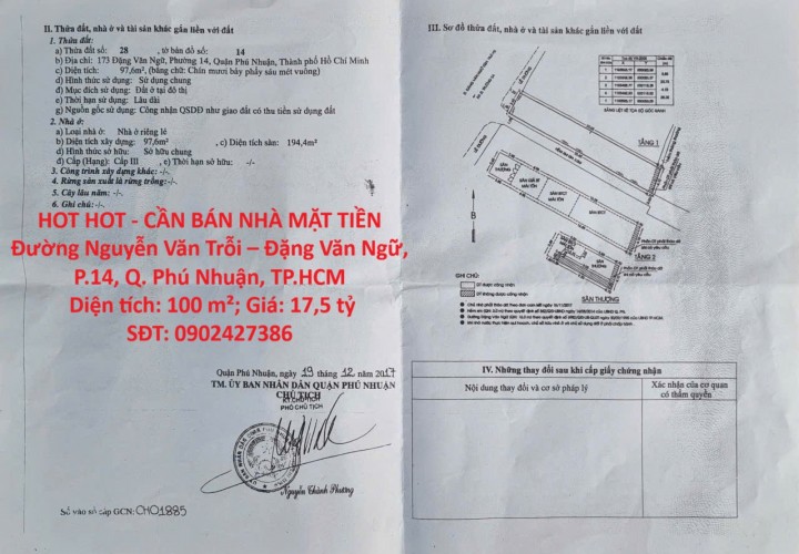 HOT HOT - CẦN BÁN NHÀ MẶT TIỀN Đường Nguyễn Văn Trỗi – Đặng Văn Ngữ, P.14, Q. Phú Nhuận, TP.HCM