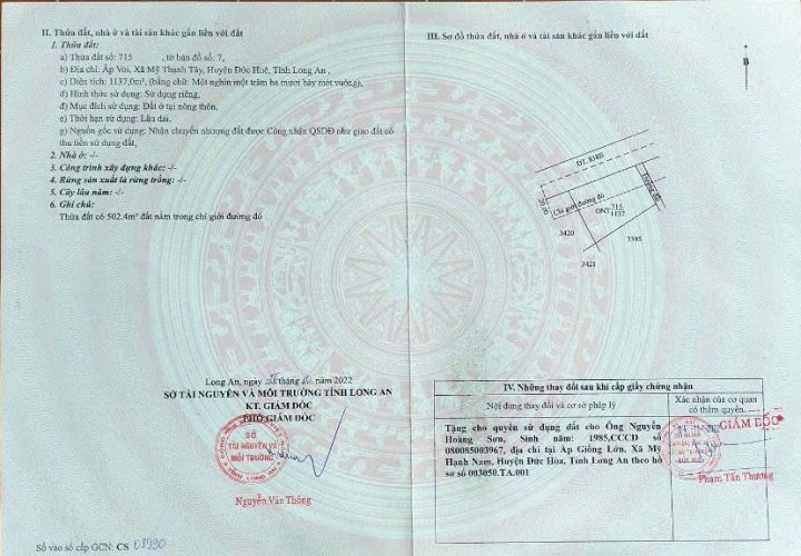 HOT ĐẤT ĐẸP- GIÁ TỐT CHÍNH CHỦ CẦN BÁN GẤP LÔ ĐẤT TIỀM NĂNG tại huyện Đức Huệ, tỉnh Long An