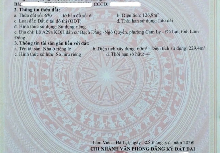 NHÀ ĐẸP GIÁ TỐT – CẦN BÁN NHÀ MẶT TIỀN KQH NGÔ QUYỀN – Phường 6, TP Đà Lạt, Lâm Đồng