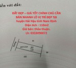 ĐẤT ĐẸP – GIÁ TỐT CHÍNH CHỦ CẦN BÁN NHANH LÔ VỊ TRÍ ĐẸP TẠI huyện Hải Hậu tỉnh Nam Định
