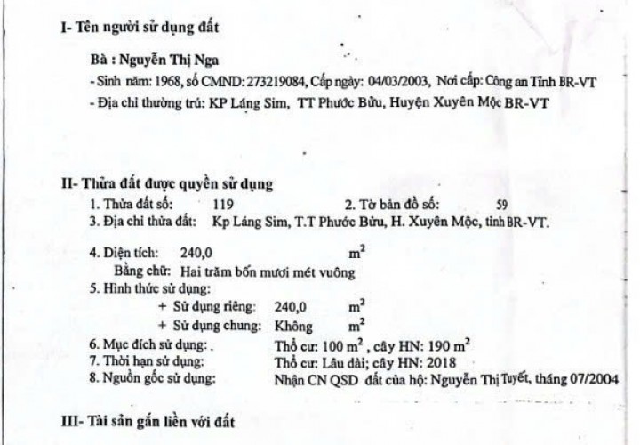 ĐẦU TƯ SINH LỜI - Chính Chủ Bán Đất Kèm Nhà Mặt Tiền Đường Thị Trấn Phước Bửu, Xuyên Mộc, BRVT