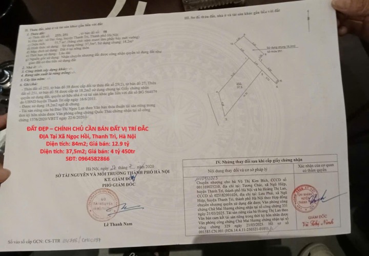 ĐẤT ĐẸP – CHÍNH CHỦ CẦN BÁN ĐẤT VỊ TRÍ ĐẮC ĐỊA Tại Xã Ngọc Hồi, Thanh Trì, Hà Nội