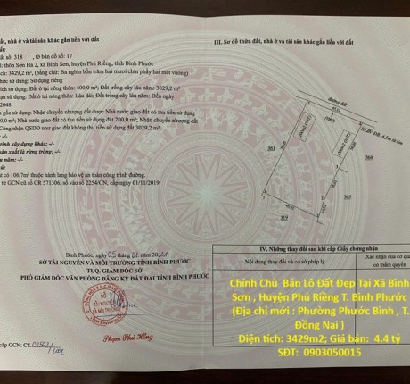 Chính Chủ Bán Lô Đất Đẹp Tại Xã Bình Sơn , Huyện Phú Riềng T. Bình Phước