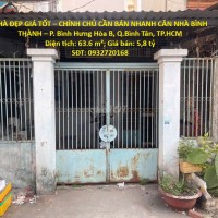 NHÀ ĐẸP GIÁ TỐT – CHÍNH CHỦ CẦN BÁN NHANH CĂN NHÀ BÌNH THÀNH – P. Bình Hưng Hòa B, Q.Bình Tân, TP.HCM