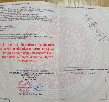 ĐẤT ĐẸP- GIÁ TỐT CHÍNH CHỦ CẦN BÁN NHANH LÔ ĐẤT ĐẦU TƯ SINH LỜI TẠI huyện Chương Mỹ, tp Hà Nội