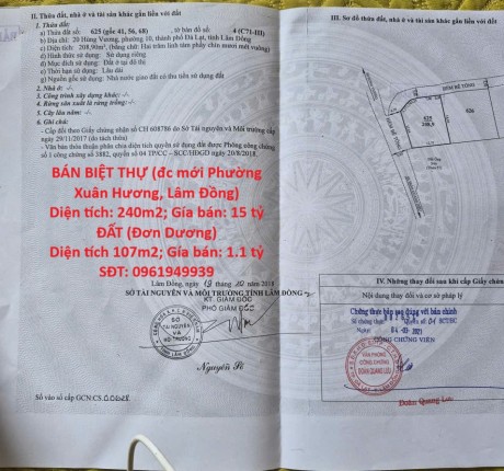 CHÍNH CHỦ BÁN NHANH CĂN BIỆT THỰ Phường 10 Đà Lạt, Lâm Đồng