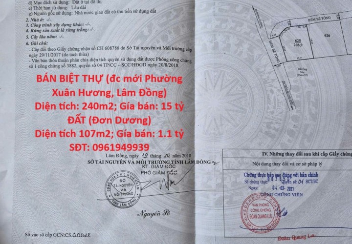 CHÍNH CHỦ BÁN NHANH CĂN BIỆT THỰ Phường 10 Đà Lạt, Lâm Đồng