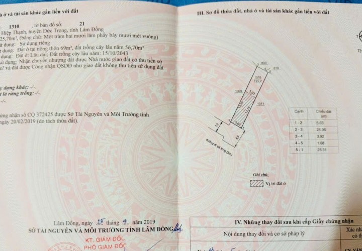 CHÍNH CHỦ Bán 2 lô đất đẹp đoạn giữa ngã ba phi Nôm và cầu Phi Nôm Xã Hiệp Thạnh, Đức Trọng