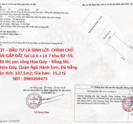 HOT HOT – ĐẦU TƯ LÀ SINH LỜI- CHÍNH CHỦ CẦN BÁN GẤP ĐẤT Tại Phường Hòa Qúy, Quận Ngũ Hành Sơn, Đà Nẵng
