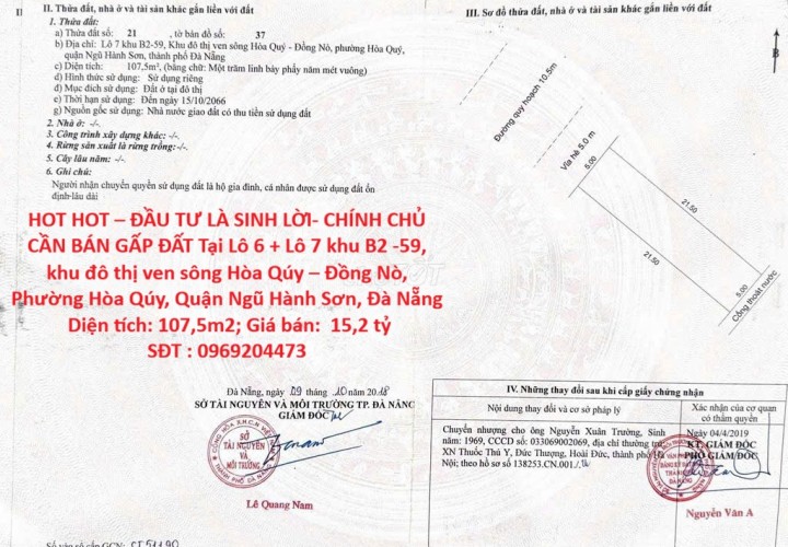 HOT HOT – ĐẦU TƯ LÀ SINH LỜI- CHÍNH CHỦ CẦN BÁN GẤP ĐẤT Tại Phường Hòa Qúy, Quận Ngũ Hành Sơn, Đà Nẵng