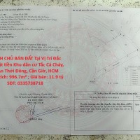 CHÍNH CHỦ BÁN ĐẤT Tại Vị Trí Đắc Địa mặt tiền Khu dân cư Tắc Cá Cháy, xã An Thới Đông, Cần Giờ. Dt 996.7 m2, full thổ cư.
