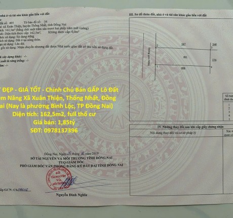 ĐẤT ĐẸP - GIÁ TỐT - Chính Chủ Bán GẤP Lô Đất Tiềm Năng Xã Xuân Thiện, Thống Nhất, Đồng Nai