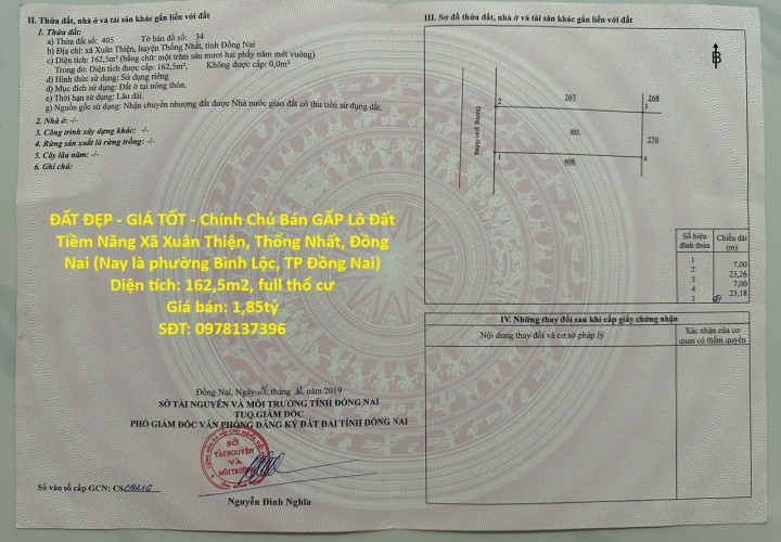 ĐẤT ĐẸP - GIÁ TỐT - Chính Chủ Bán GẤP Lô Đất Tiềm Năng Xã Xuân Thiện, Thống Nhất, Đồng Nai