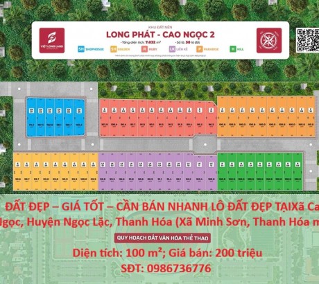 ĐẤT ĐẸP – GIÁ TỐT – CẦN BÁN NHANH LÔ ĐẤT ĐẸP TẠI Xã Minh Sơn, Thanh Hóa