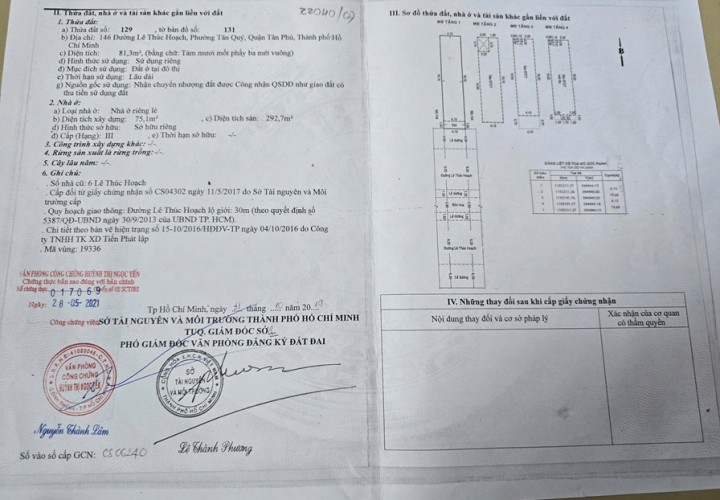 NHÀ ĐẸP – GIÁ TỐT –CHÍNH CHỦ CẦN BÁN CĂN NHÀ tại 146 Lê Thúc Hoạch, P.Tân Sơn Nhì, Q.Tân Phú, TP.HCM