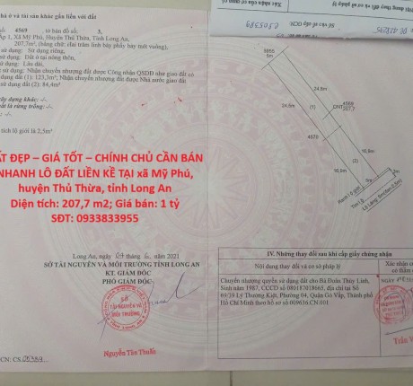 ĐẤT ĐẸP – GIÁ TỐT – CHÍNH CHỦ CẦN BÁN NHANH LÔ ĐẤT LIỀN KỀ TẠI huyện Thủ Thừa tỉnh Long An