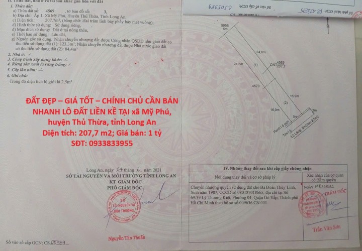 ĐẤT ĐẸP – GIÁ TỐT – CHÍNH CHỦ CẦN BÁN NHANH LÔ ĐẤT LIỀN KỀ TẠI huyện Thủ Thừa tỉnh Long An
