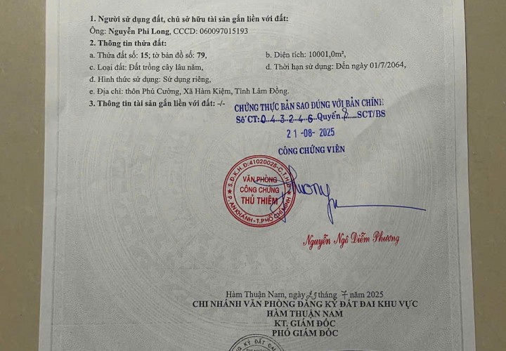 ĐẤT ĐẸP –GIÁ TỐT CẦN BÁN LÔ ĐẤT tại Thôn Phú Cường, Xã Hàm Kiệm, Hàm Thuận Nam, Bình Thuận