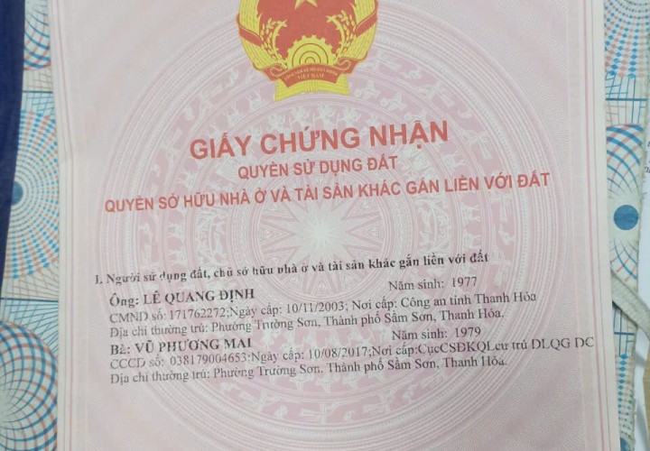 CHÍNH CHỦ BÁN NHÀ & ĐẤT SẦM SƠN – GIÁ ĐẦU TƯ Tại Đường Ngô Văn Sở, P. Bắc Sơn, TP. Sầm Sơn, Thanh Hóa