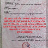ĐẤT ĐẸP – GIÁ TỐT – CHÍNH CHỦ CẦN BÁN LÔ ĐẤT LIỀN KỀ ( ĐẤT AO) Xã An Thới Đông, Cần Giờ, TP. HCM