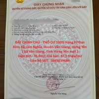 ĐẤT CHÍNH CHỦ - THỔ CƯ 100% Hàng F0 Đan Kim, Xã Liên Nghĩa, Huyện Văn Giang, Hưng Yên
