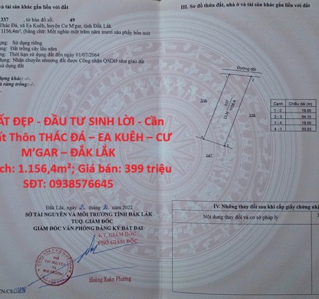 LÔ ĐẤT ĐẸP - ĐẦU TƯ SINH LỜI - Cần Bán Đất Thôn THÁC ĐÁ – EA KUÊH – CƯ M’GAR – ĐẮK LẮK