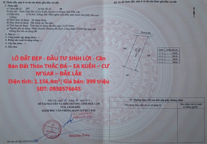 LÔ ĐẤT ĐẸP - ĐẦU TƯ SINH LỜI - Cần Bán Đất Thôn THÁC ĐÁ – EA KUÊH – CƯ M’GAR – ĐẮK LẮK