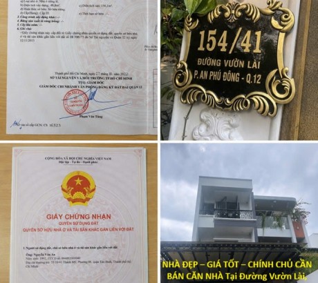 NHÀ ĐẸP – GIÁ TỐT – CHÍNH CHỦ CẦN BÁN CĂN NHÀ Tại Đường Vườn Lài, Phường An Phú Đông, Q.12, TP. HCM