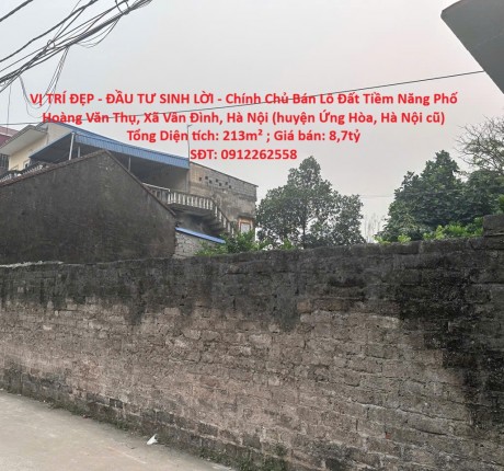 VỊ TRÍ ĐẸP - ĐẦU TƯ SINH LỜI - Chính Chủ Bán Lô Đất Tiềm Năng Phố Hoàng Văn Thụ, Xã Vân Đình, Hà Nội