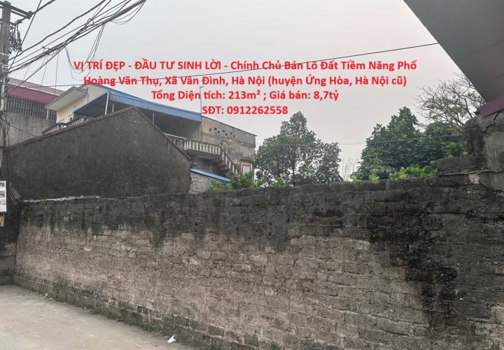 VỊ TRÍ ĐẸP - ĐẦU TƯ SINH LỜI - Chính Chủ Bán Lô Đất Tiềm Năng Phố Hoàng Văn Thụ, Xã Vân Đình, Hà Nội
