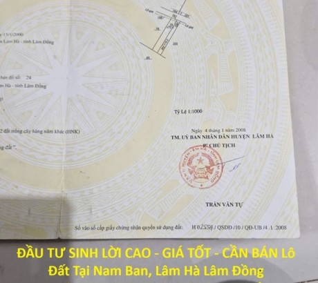 ĐẦU TƯ SINH LỜI CAO - GIÁ TỐT - CẦN BÁN Lô Đất Tại Nam Ban, Lâm Hà Lâm Đồng