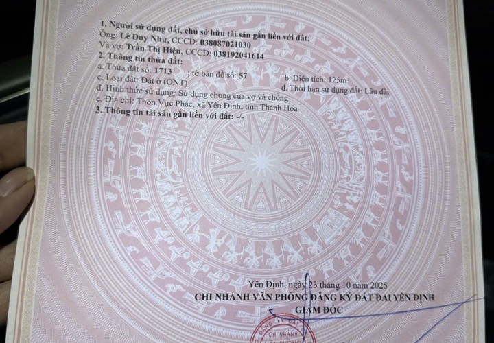 ĐẤT ĐẸP – GIÁ TỐT – CHÍNH CHỦ CẦN BÁN LÔ ĐẤT Tại Xã Định Liên, Huyện Yên Định, Thanh Hóa