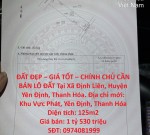 ĐẤT ĐẸP – GIÁ TỐT – CHÍNH CHỦ CẦN BÁN LÔ ĐẤT Tại Xã Định Liên, Huyện Yên Định, Thanh Hóa