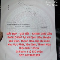 ĐẤT ĐẸP – GIÁ TỐT – CHÍNH CHỦ CẦN BÁN LÔ ĐẤT Tại Xã Định Liên, Huyện Yên Định, Thanh Hóa