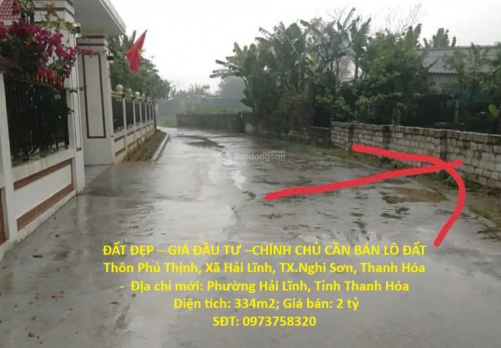 ĐẤT ĐẸP – GIÁ ĐẦU TƯ –CHÍNH CHỦ CẦN BÁN LÔ ĐẤT Thôn Phú Thịnh, Xã Hải Lĩnh, TX.Nghi Sơn, Thanh Hóa