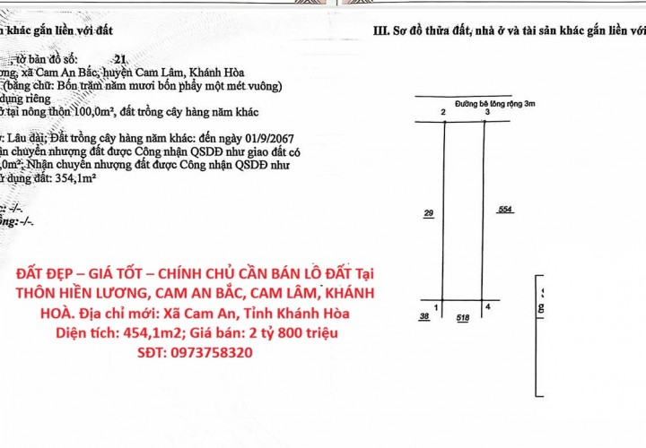 ĐẤT ĐẸP – GIÁ TỐT – CHÍNH CHỦ CẦN BÁN LÔ ĐẤT Tại THÔN HIỀN LƯƠNG, CAM AN BẮC, CAM LÂM, KHÁNH HOÀ