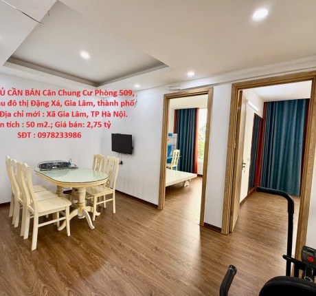 CHÍNH CHỦ CẦN BÁN Căn Chung Cư Phòng 509, tòa V3, khu đô thị Đặng Xá, Gia Lâm, thành phố Hà Nội.
