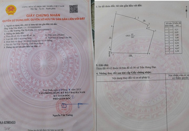 GIÁ TỐT- CẦN BÁN NHANH LÔ ĐẤT ĐẦU TƯ SINH LỜI khu công nghệ cao huyện Lý Nhân Hà Nam tỉnh Ninh Bình