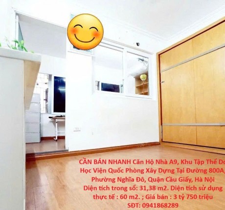 CẦN BÁN NHANH Căn Hộ Nhà A9, Khu Tập Thể Do Học Viện Quốc Phòng Xây Dựng Tại Q. Cầu Giấy, HN
