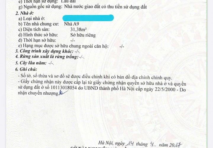 CẦN BÁN NHANH Căn Hộ Nhà A9, Khu Tập Thể Do Học Viện Quốc Phòng Xây Dựng Tại Q. Cầu Giấy, HN